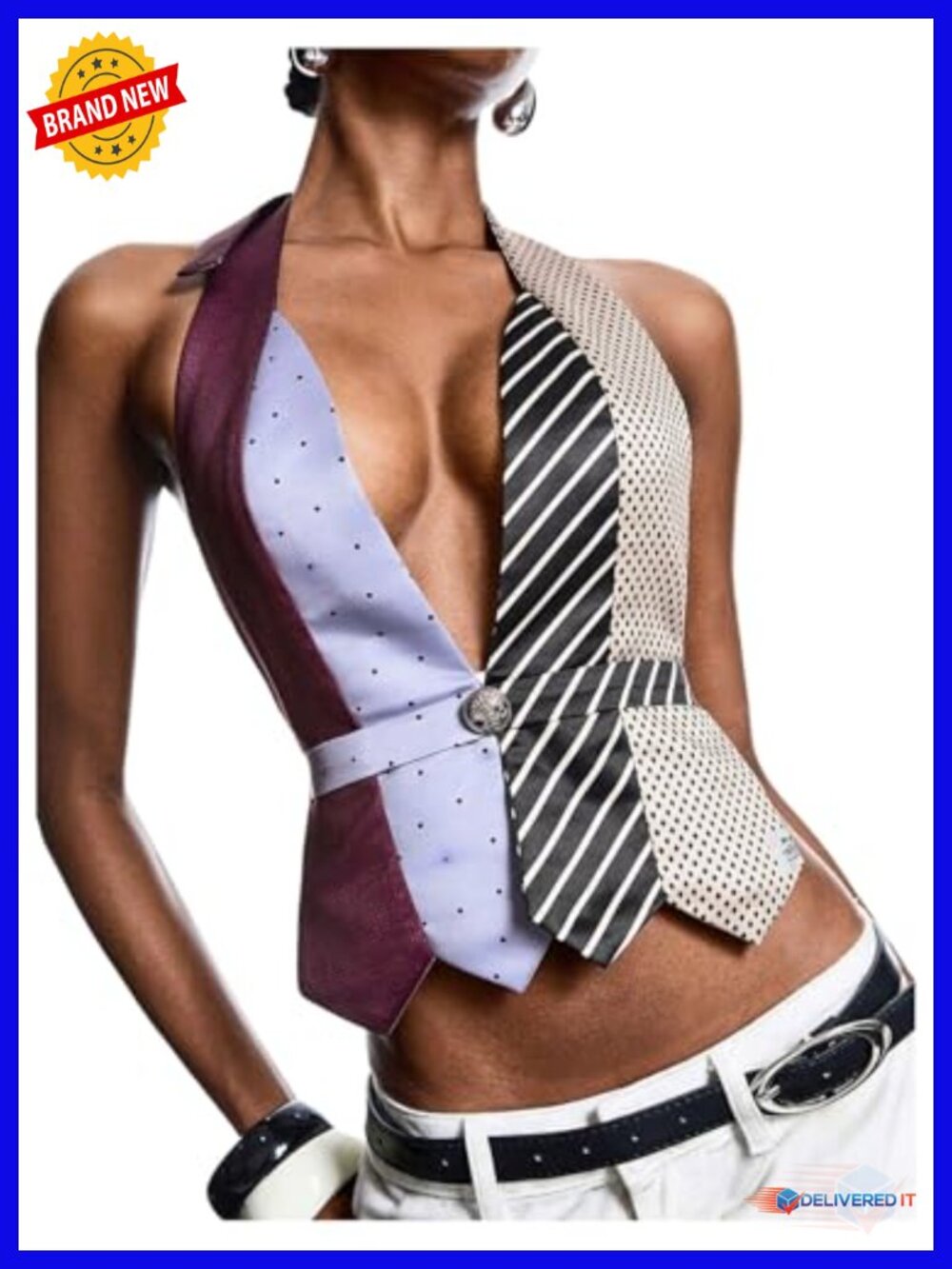 Women's Halter Backless Bow Tie Deep V Crop Tank Top